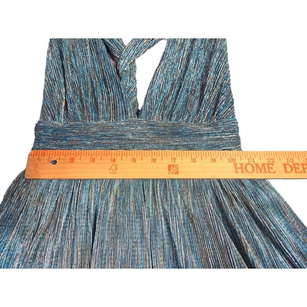 Lulus Women’s Size XS Ailey Gold and Teal Blue Metallic Skater Mini Dress - Picture 11 of 12